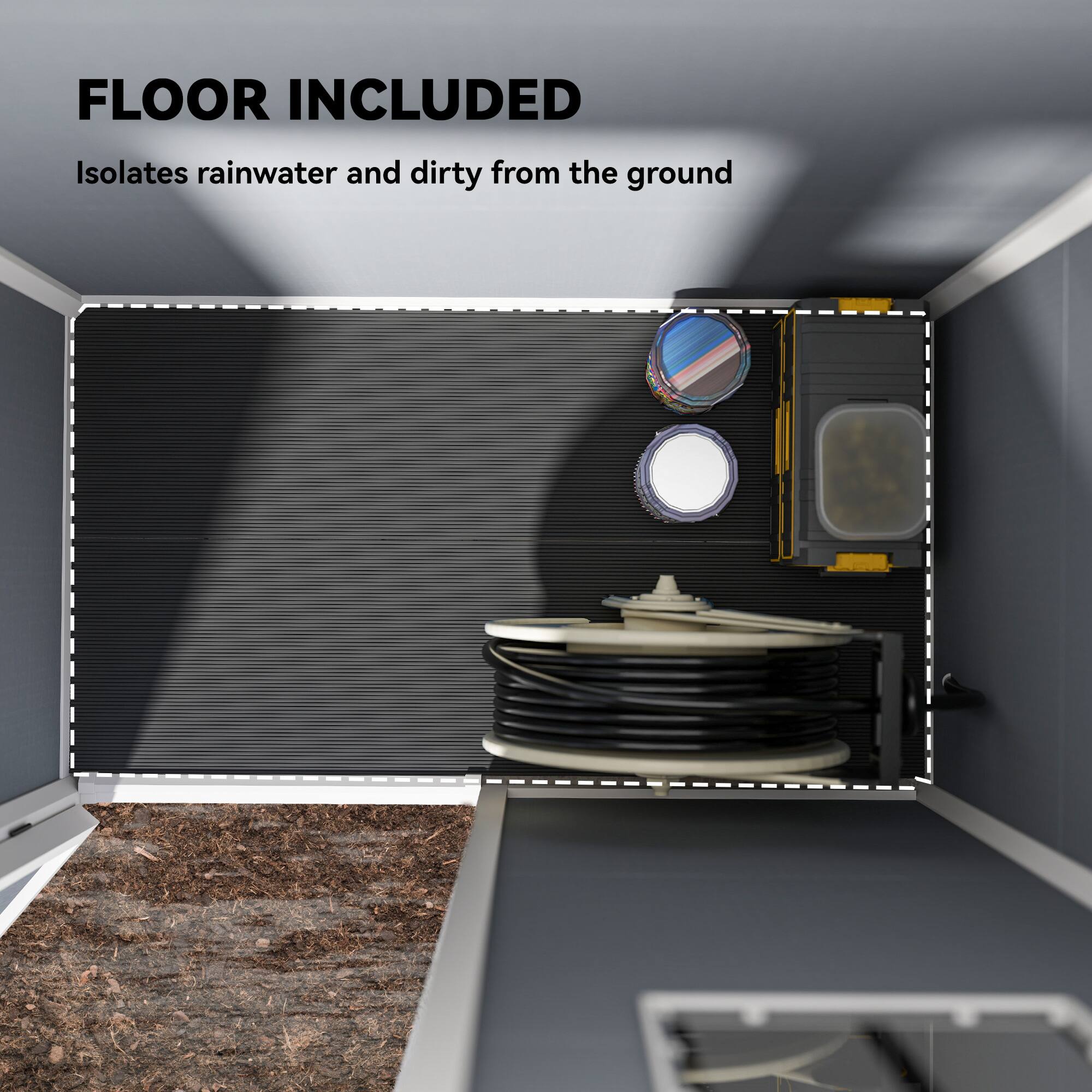 FLOOR INCLUDED  
Isolates rainwater and dirty from the ground