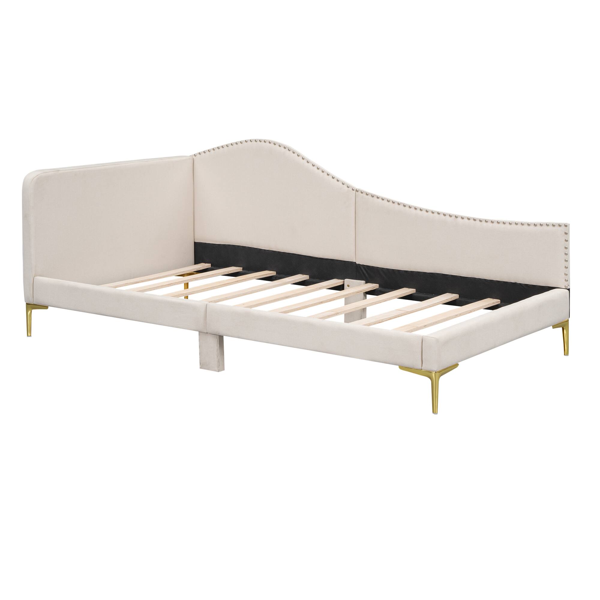 Alt View 9. GOODSILO - Twin Size Upholstered Daybed with Headboard and Armrest, Sturdy Support Legs - Beige.