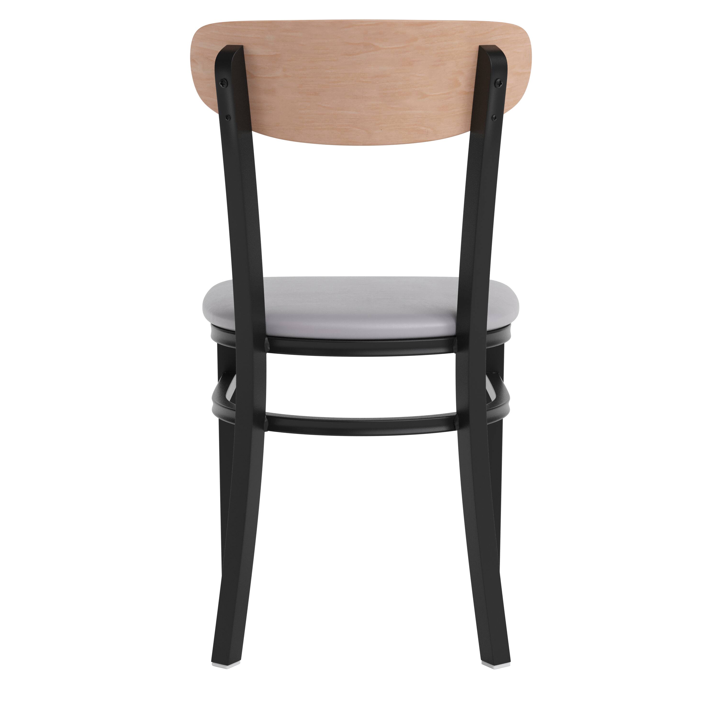 Alt View 7. Emma + Oliver - Yara Industrial Dining Chair with Rolled Steel Frame and Solid Wood Seat - 500 lbs. Static Weight Capacity - Natural Birch Wood Back/Gray Vinyl Seat.