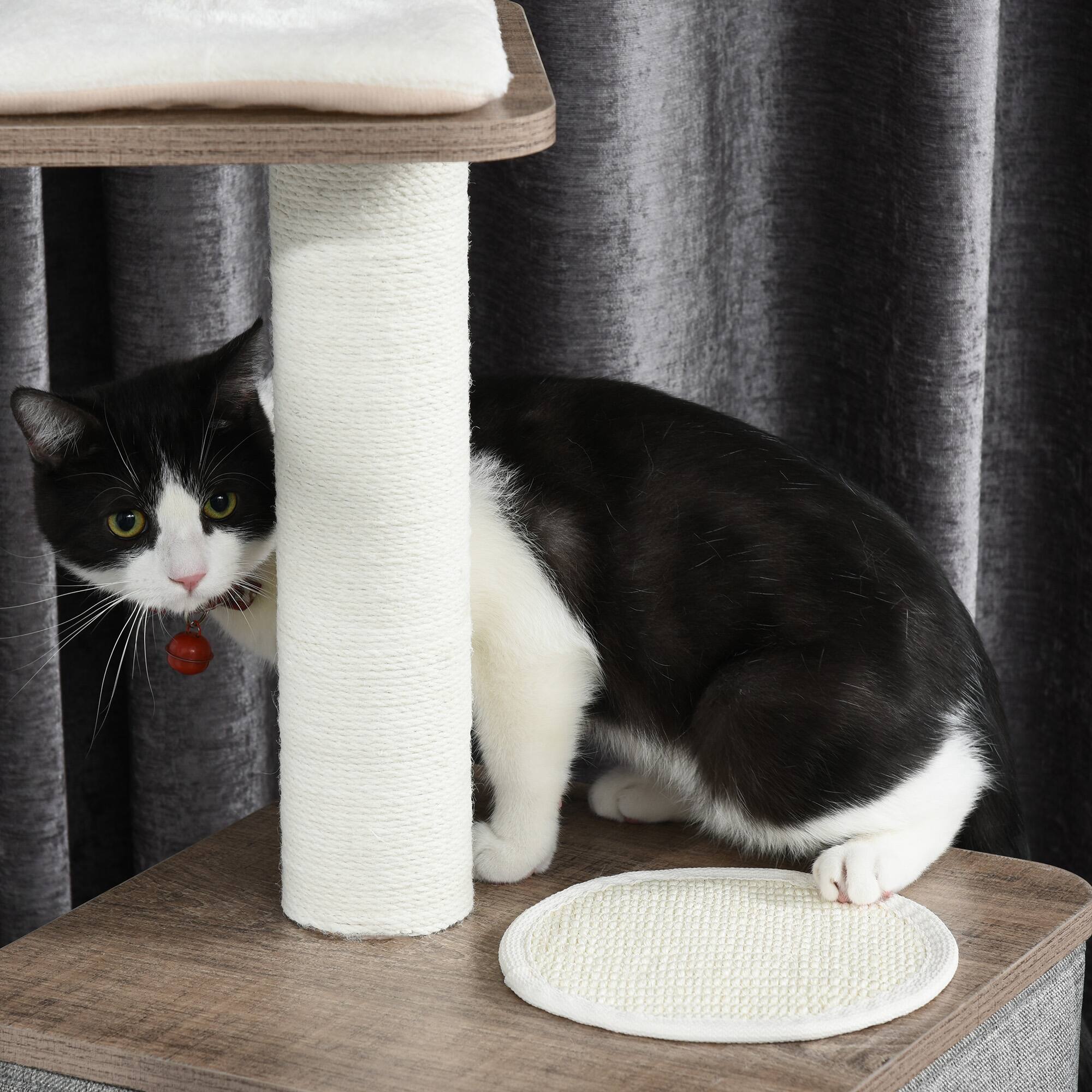 Alt View 5. Pawhut - 44" H Feline Cat Tower Tree House with Sisal Scratching Posts, Soft Relaxing Cushions, & Many Perches/Condos - Brown, Grey and White.