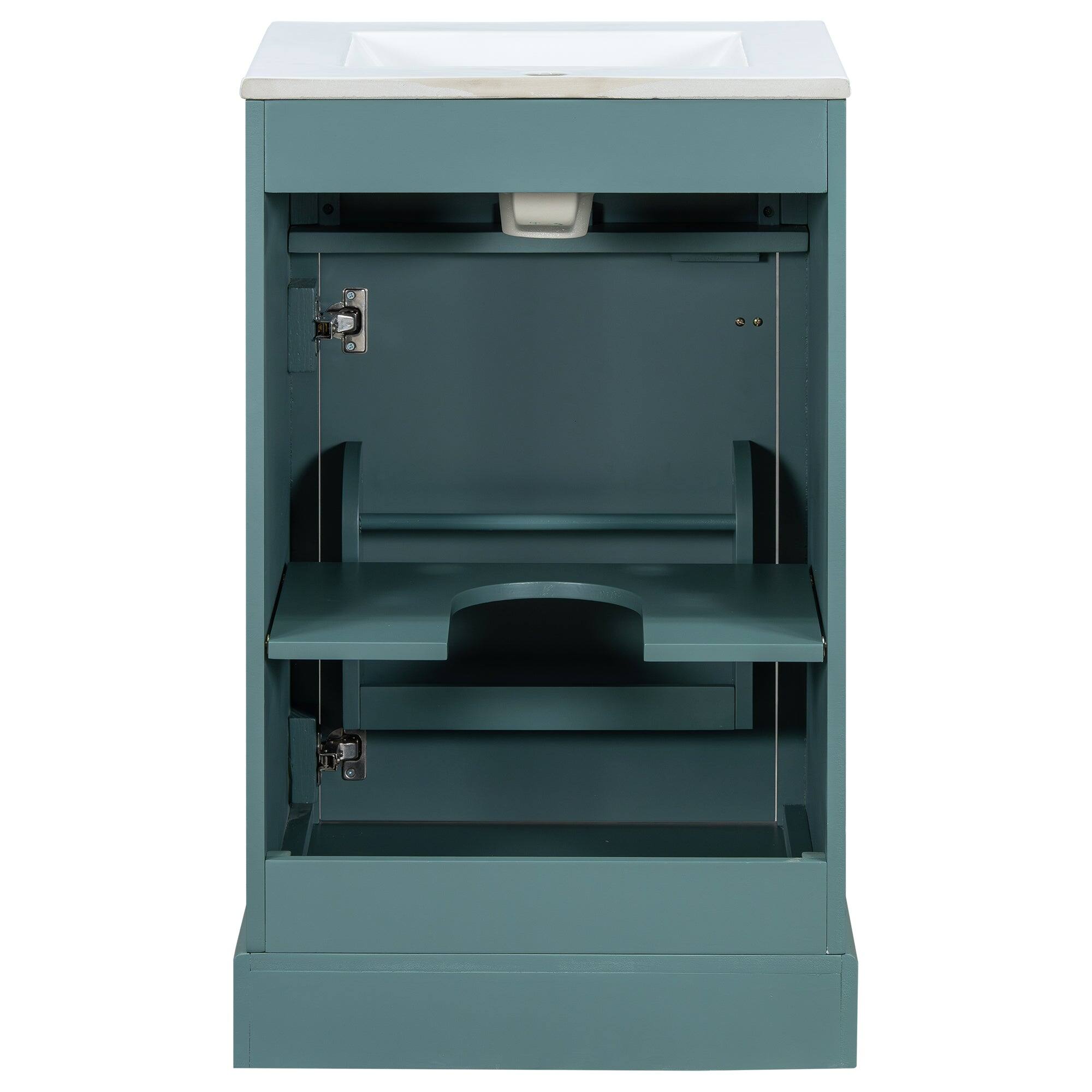 Back. Boyel Living - 20 Inch Green Bathroom Vanity with Ceramic Sink Soft Close Door Adjustable U-Shaped Shelf Door Storage Rack - Gray.