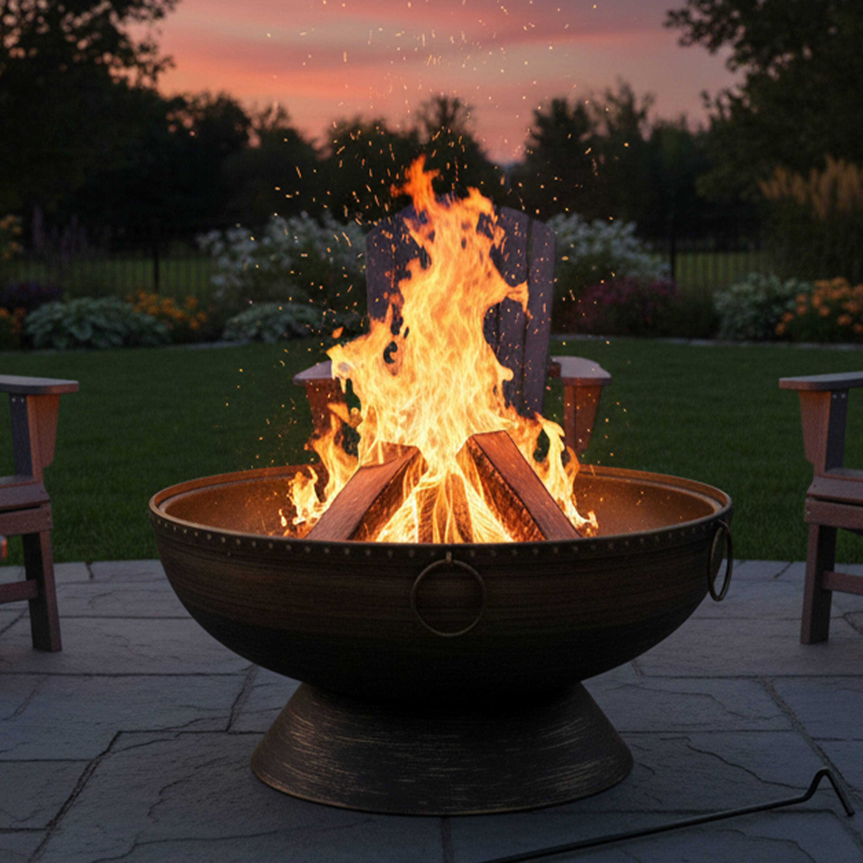 Alt View 2. Sunnydaze - 30 in Steel Fire Pit with Handles, Spark Screen, Poker, and Grate - Black.