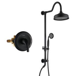 Boyel Living - Retro Classic 1-Spray Dual Wall Mount Shower Heads 1.8 GPM Patterns with 8 in. with Brass Rough-in Valve - Matte Black