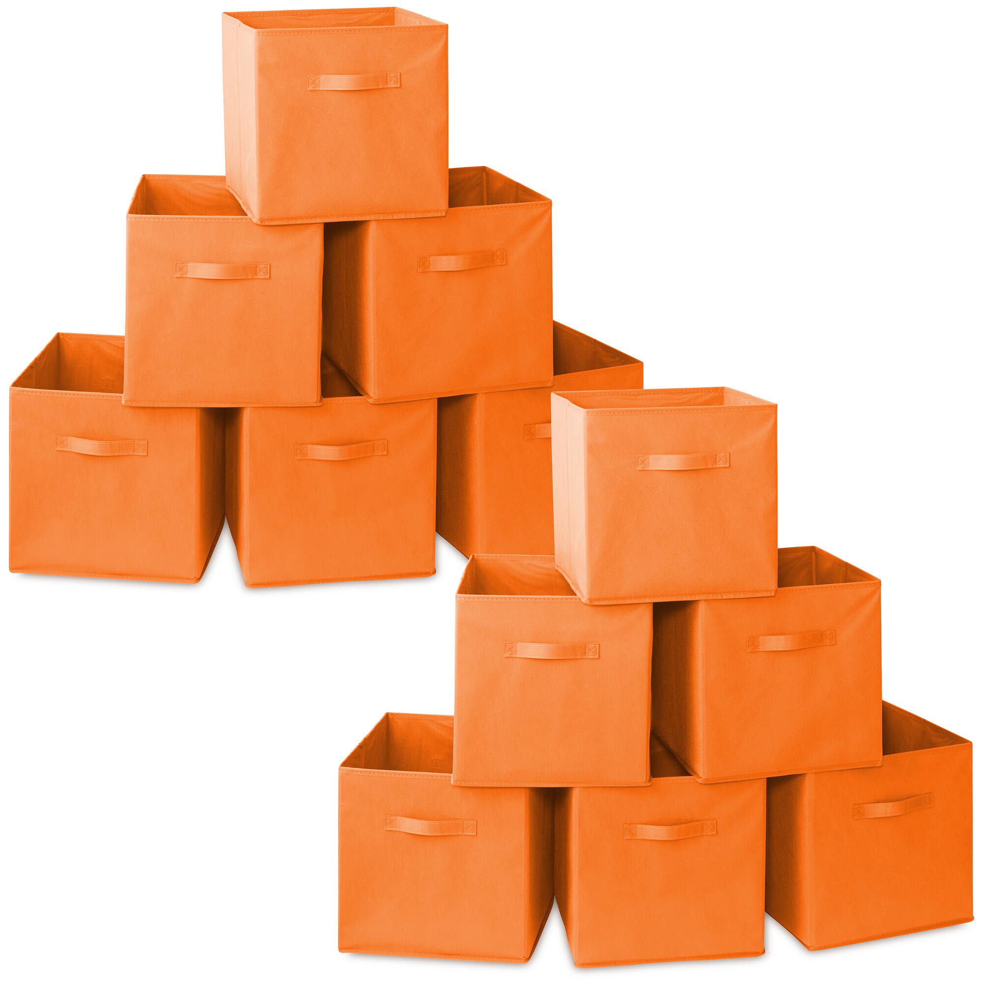 Front. Casafield - (Set of 12) Collapsible Fabric Cubes - Storage Bins - Orange.