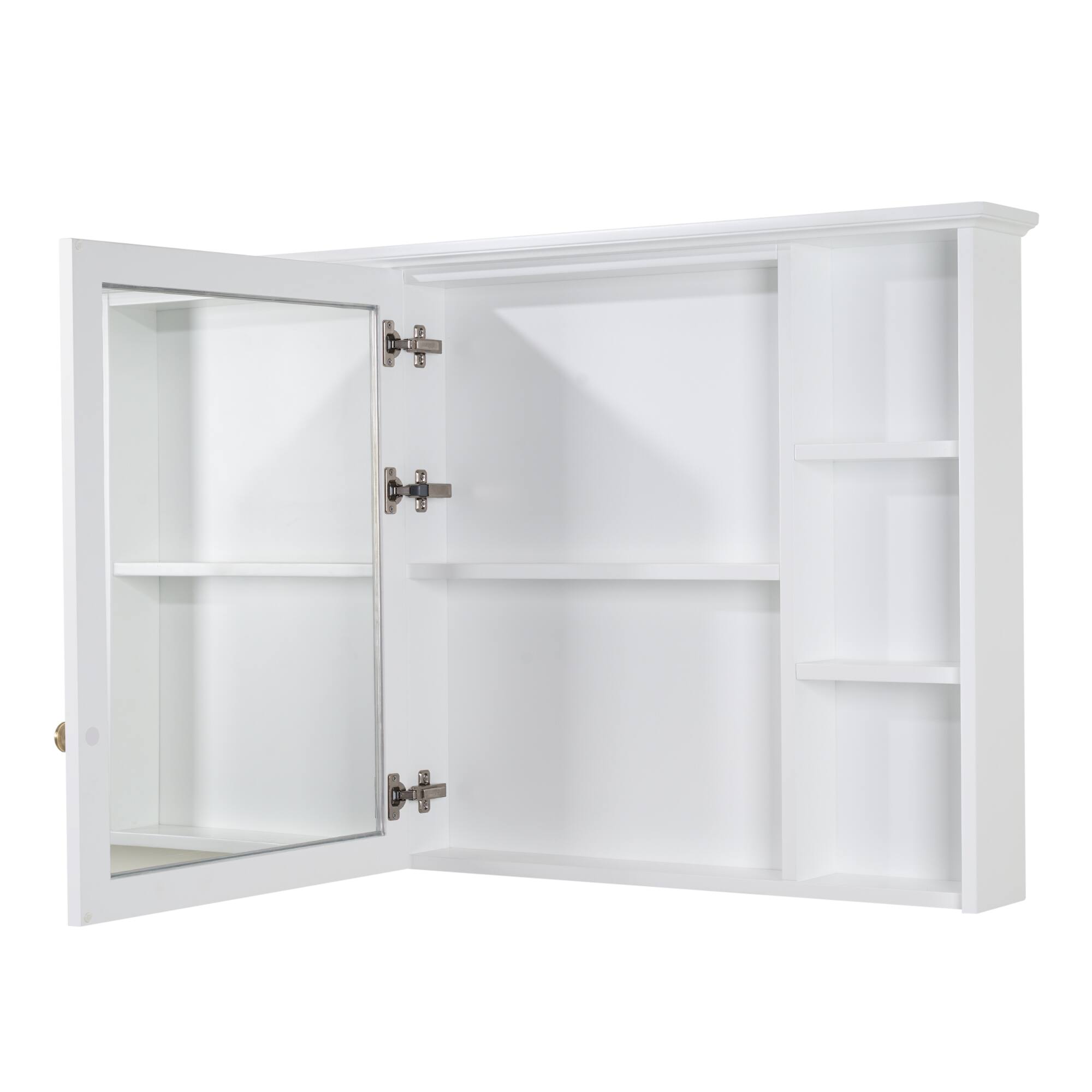 Alt View 4. WELLFOR - 42 in. W x 30 in. H Rectangular Solid Wood Frame Surface Mount Medicine Cabinet with Mirror and Soft Close Door - White.