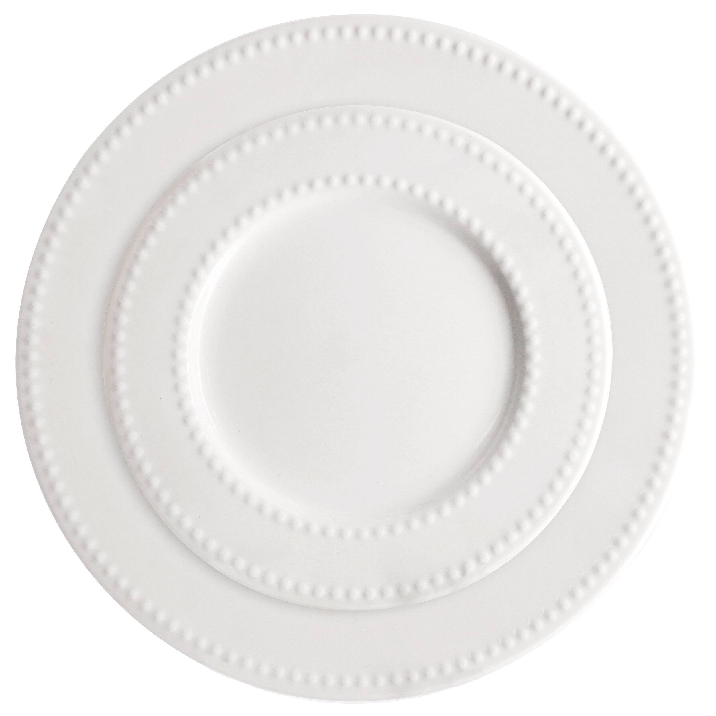 Left. Elama - Elama Olevia 16 Piece Stoneware Dinnerware Set in White - White.