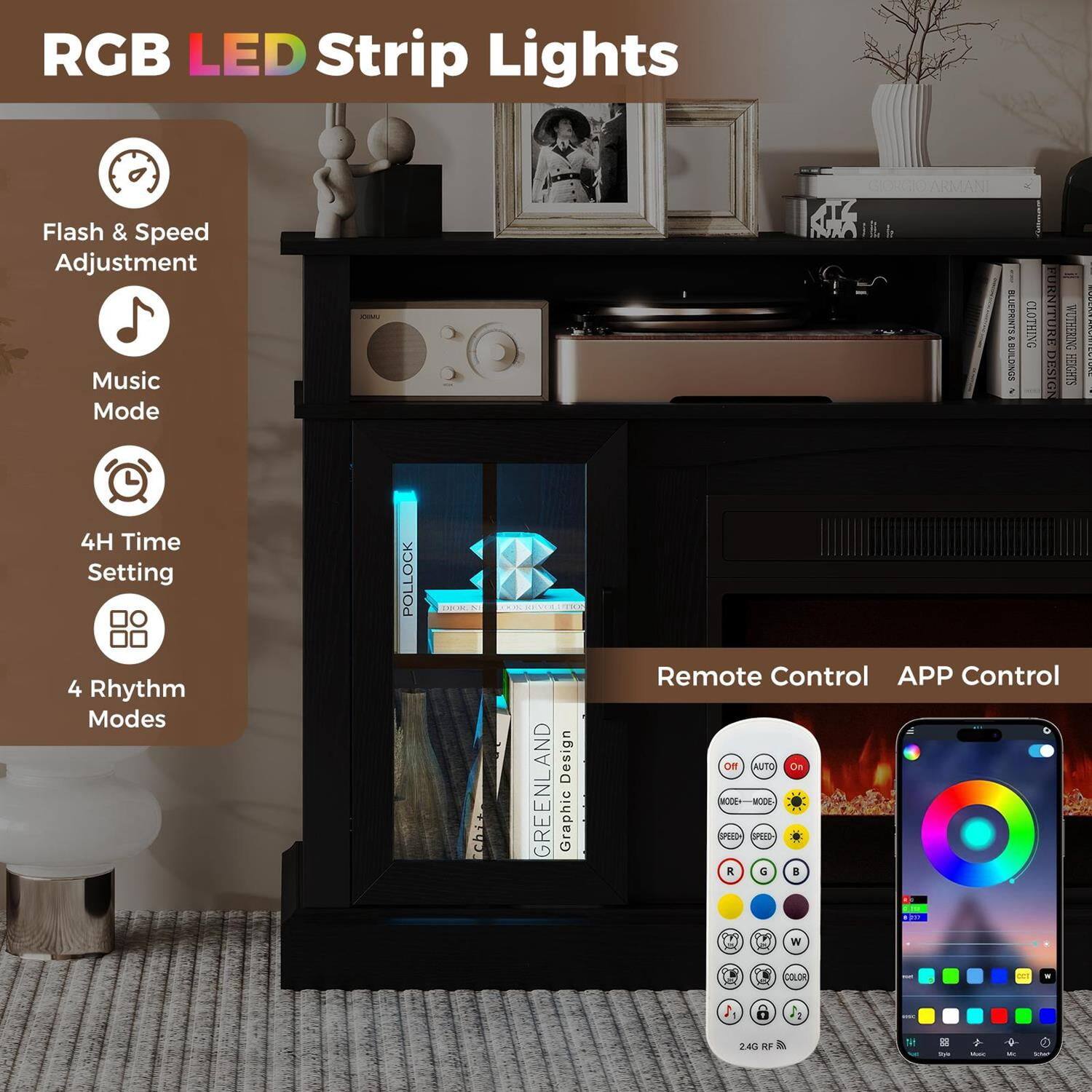 RGB LED Strip Lights

- Flash & Speed Adjustment
- Music Mode
- 4H Time Setting
- 4 Rhythm Modes

Remote Control
APP Control

2.4G RF