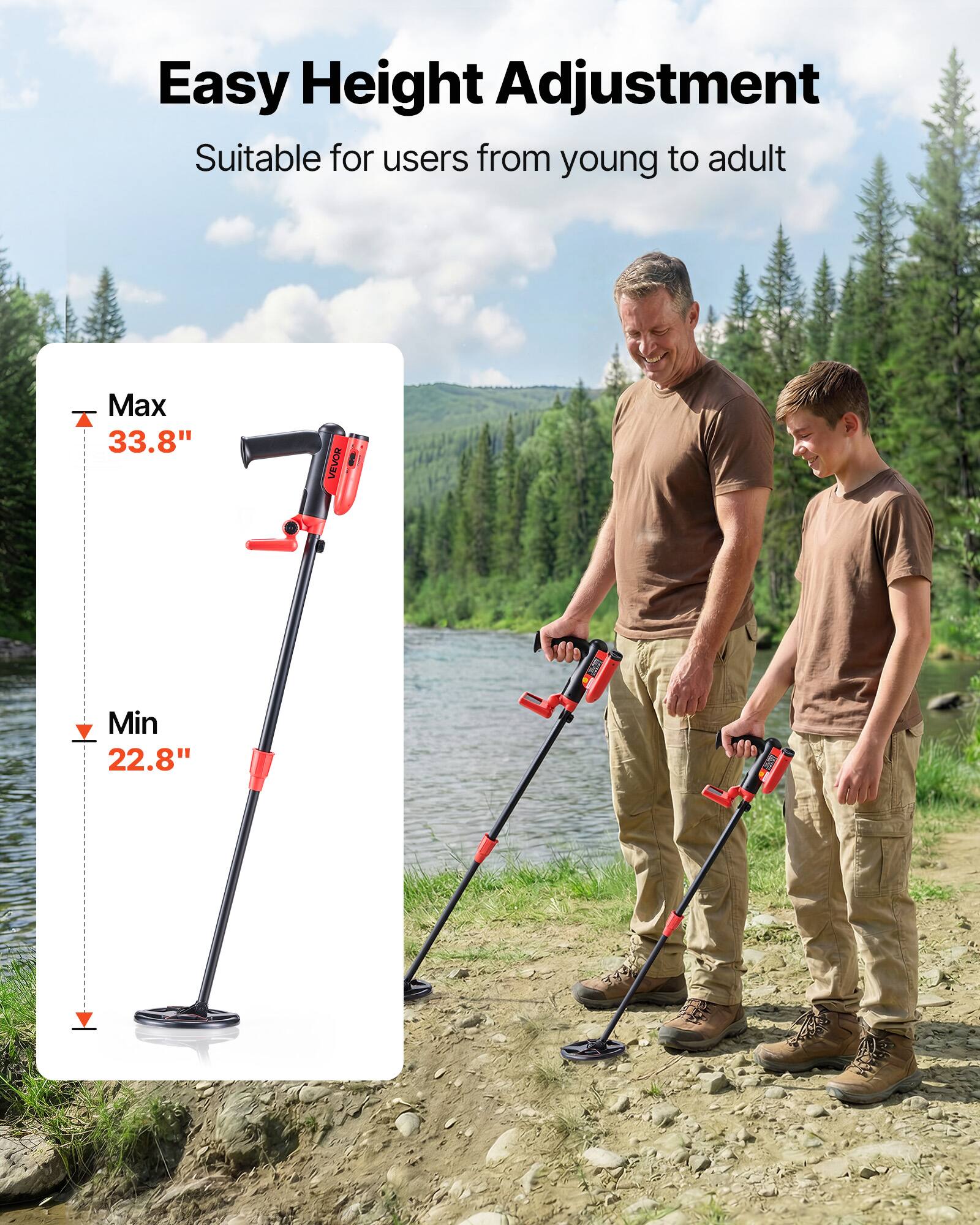 Easy Height Adjustment  
Suitable for users from young to adult  
Max 33.8"  
Min 22.8"