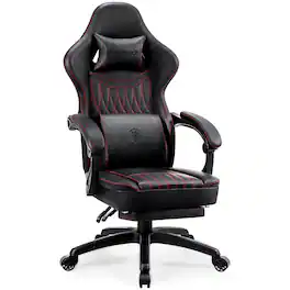 Dowinx - Gaming Chair with Pocket Spring Cushion, Breathable PU Leather Game Chair, Ergonomic Computer Chair with Lumbar Support - Black