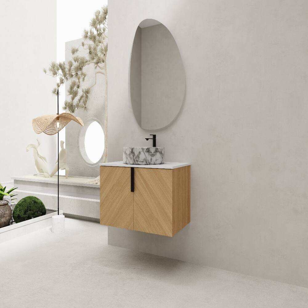 Left. Loheer - Loheer 30 inch wall mounted bathroom vanity ceramic art sink with artificial stone top Light Oak - Light Oak.