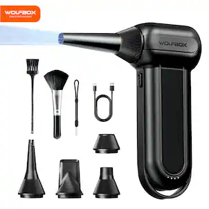 WOLFBOX - DF100B 150000RPM Compressed Air Duster, Rechargeable Electric, 3-Speed Adjustable for Computer, Keyboard, Car - Black