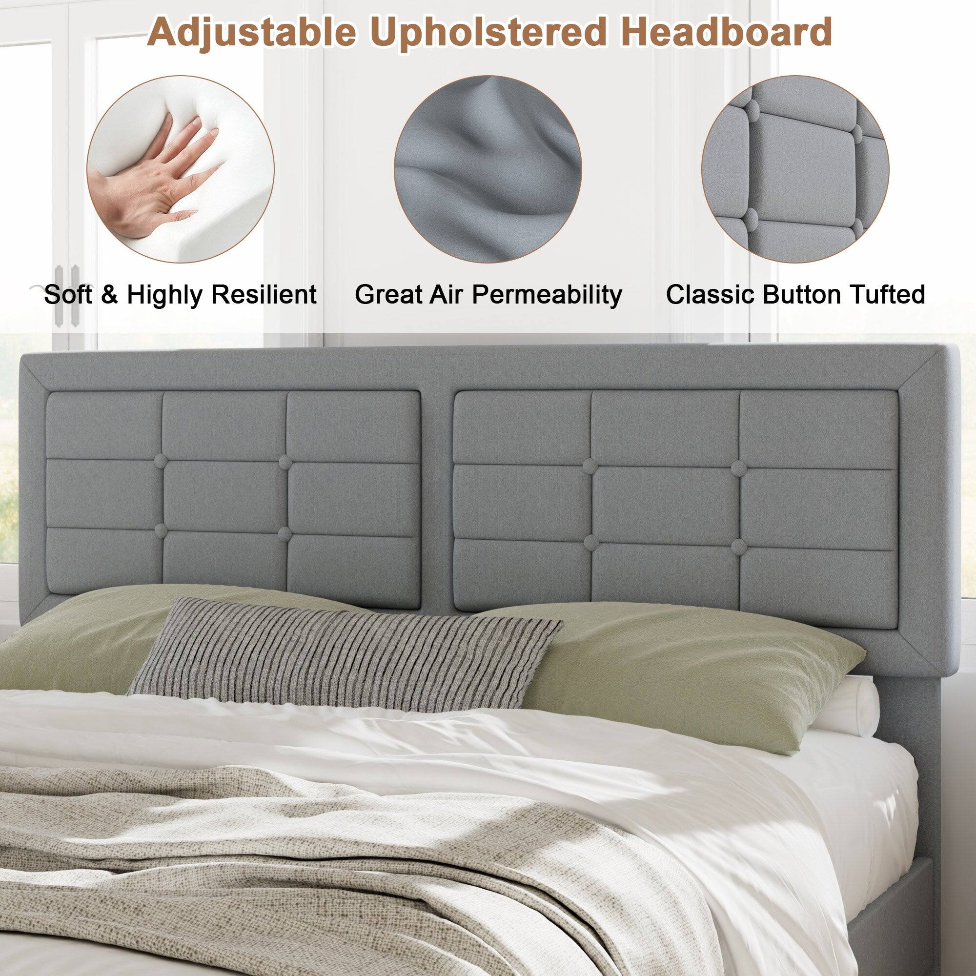 Adjustable Upholstered Headboard

- Soft & Highly Resilient
- Great Air Permeability
- Classic Button Tufted