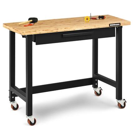 Front. Gymax - Gymax 48 Inch Mobile Garage Workbench Bamboo Top with Casters and Organizer Drawer - as pic.