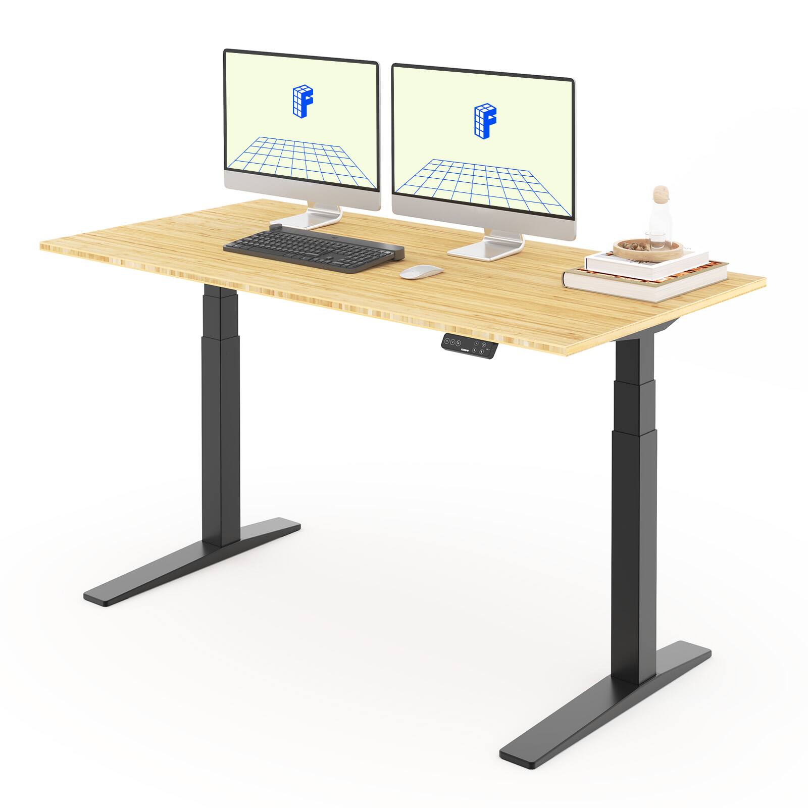 Back. FlexiSpot - FlexiSpot E7Pro 60''W Electric Adjustable Standing Desk, Bamboo/Black - Bamboo.