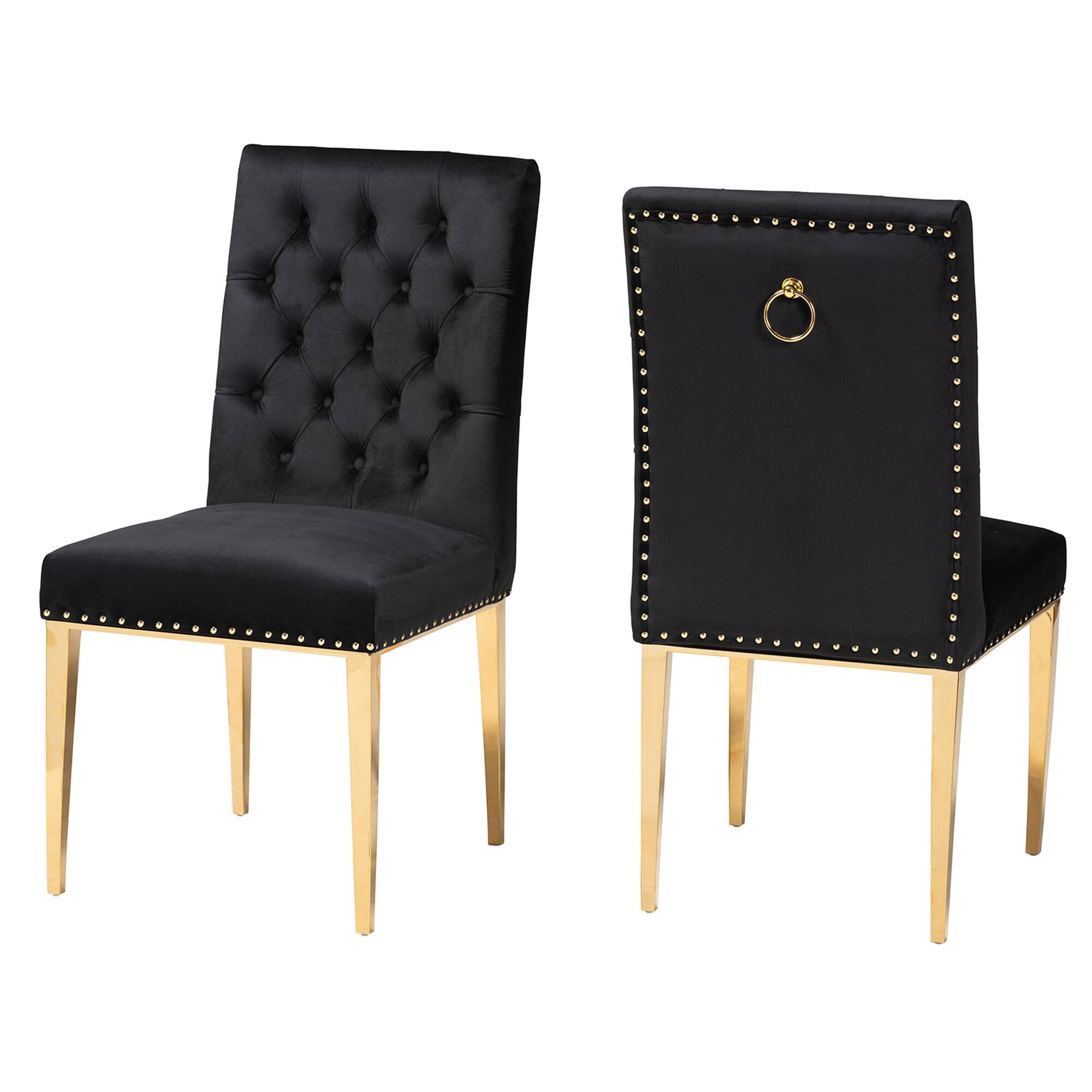 Front. Baxton Studio - Caspera Contemporary Glam and Luxe Velvet Fabric and Gold Metal 2-Piece Dining Chair Set - Black/Gold.