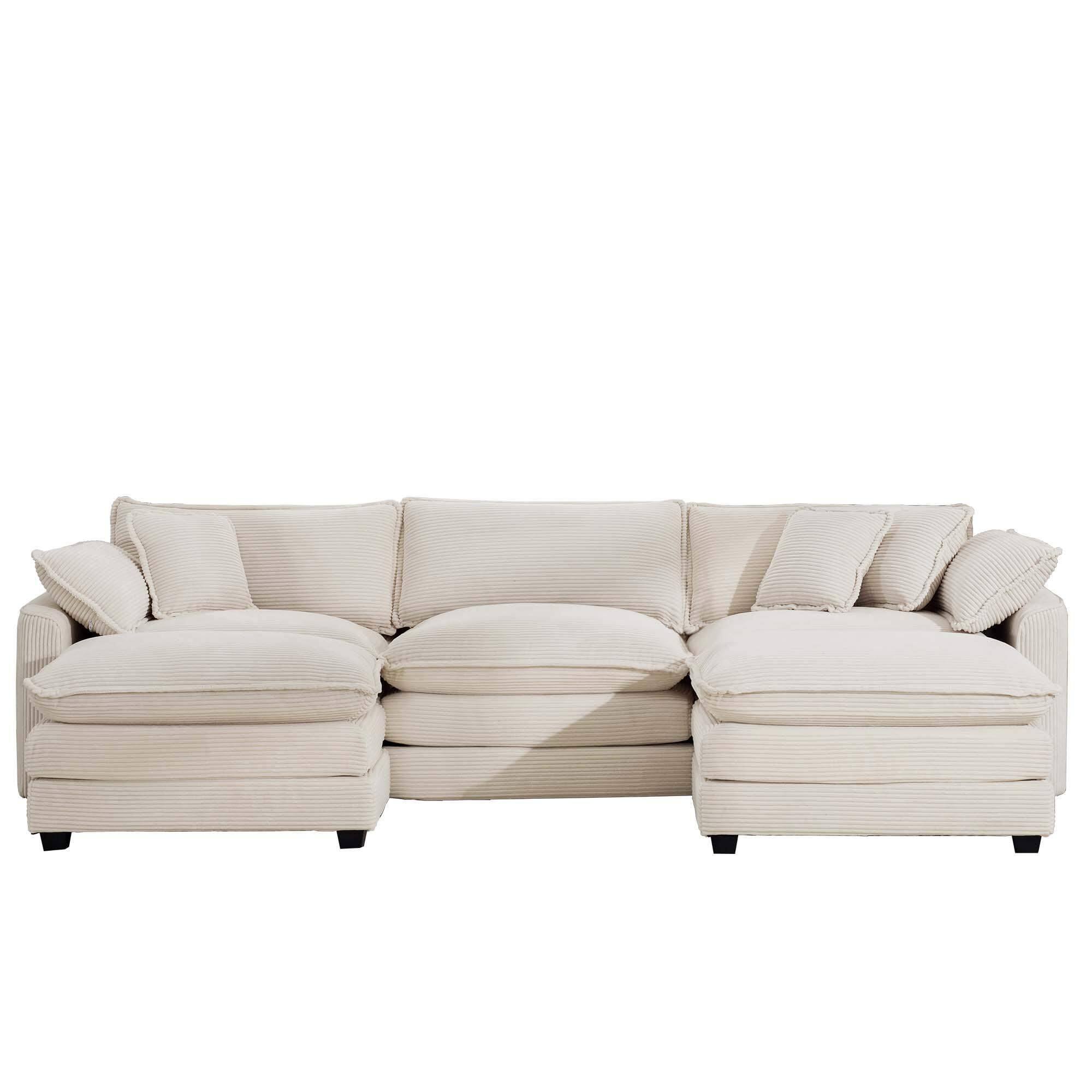 Front. LOVMOR - Oversized Modular Cushion Sofa with Ottomans Comfy Upholstered U Shaped Convertible Corner Sectional Sofa Couch Light - Beige.