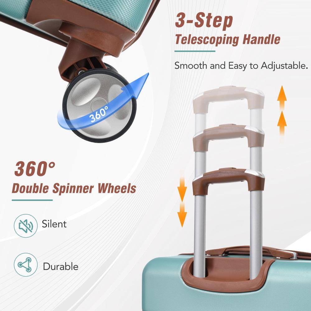 3-Step Telescoping Handle  
Smooth and Easy to Adjustable.

360° Double Spinner Wheels  
Silent  
Durable