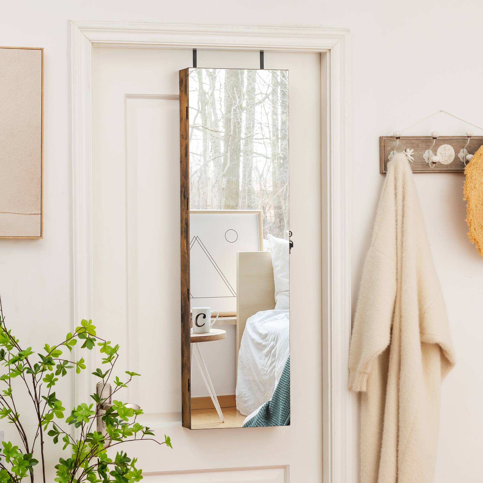 Alt View 2. Costway - Mirrored Jewelry Cabinet Jewelry Organizer w/2 LED Lights Rustic Brown - Rustic Brown.