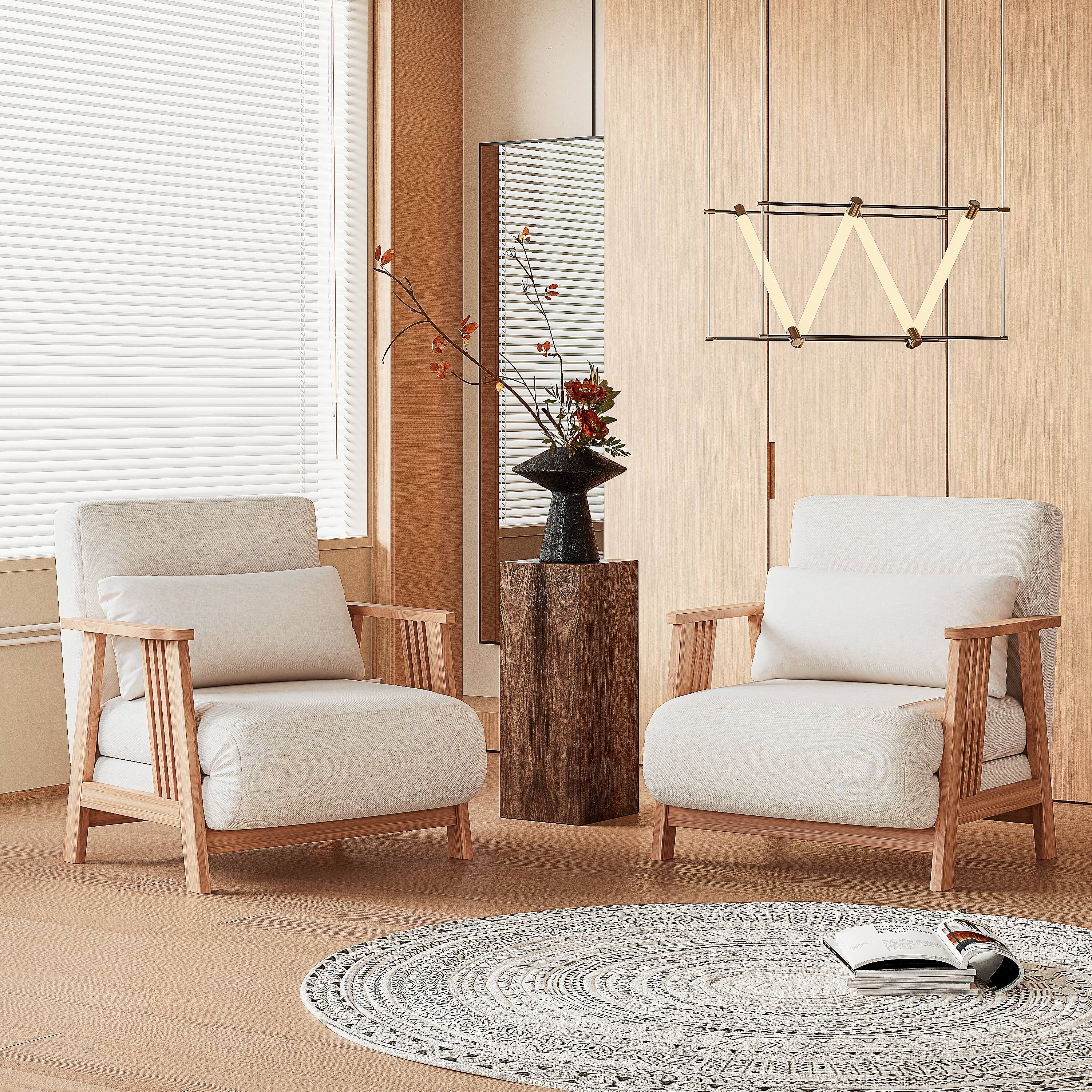 Front. MSOOB - Modern Convertible Accent Armchair Set Of 2, Fold Out Sofa Chair Sleeper Recliner Bed With Solid Wood Frame - Beige.