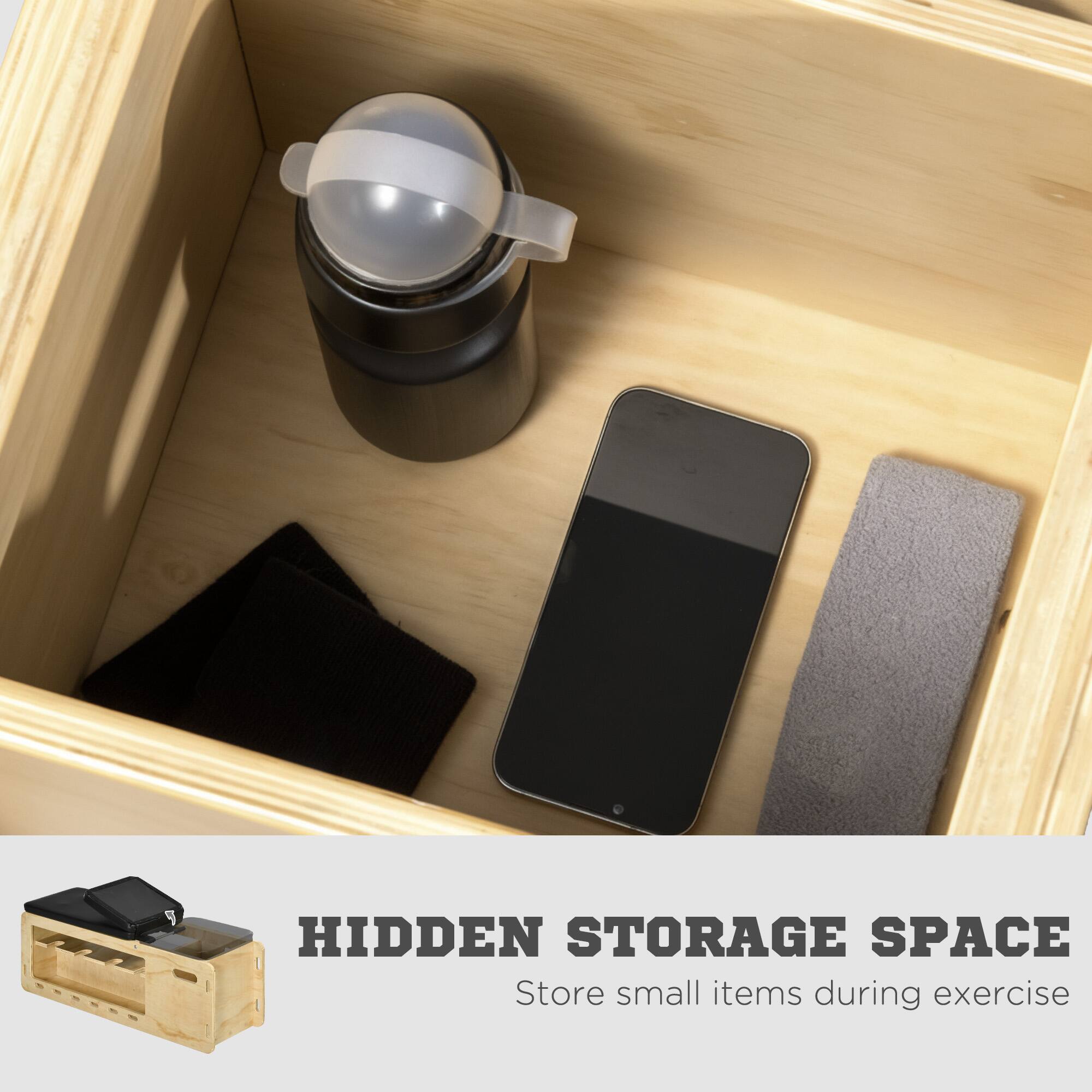 HIDDEN STORAGE SPACE  
Store small items during exercise