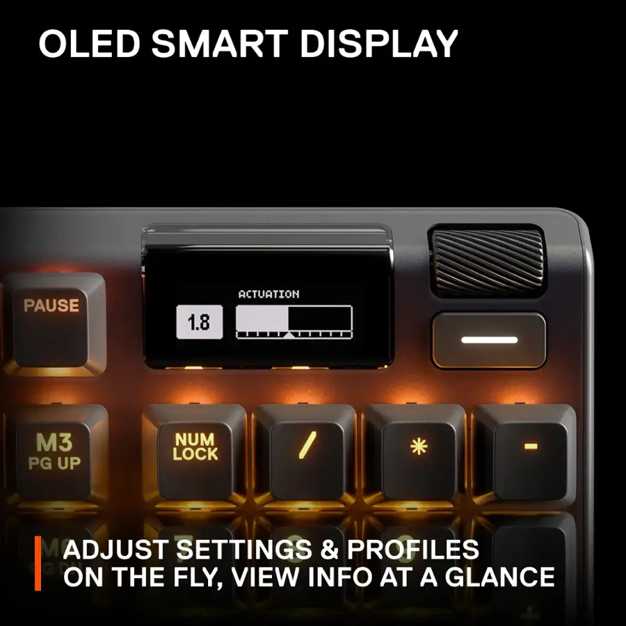 OLED SMART DISPLAY: Adjust settings & profiles on the fly, view info at a glance.
