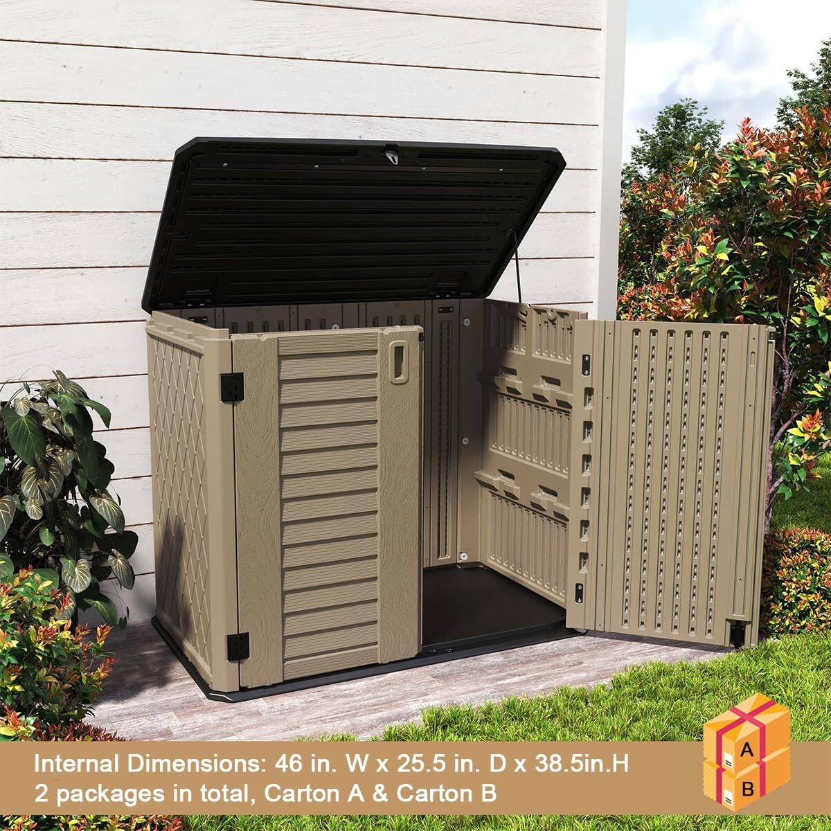 Internal Dimensions: 46 in. W x 25.5 in. D x 38.5 in. H  
2 packages in total, Carton A & Carton B