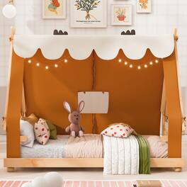 Anysun - Twin Size House Bed with Tent and Light - Brown