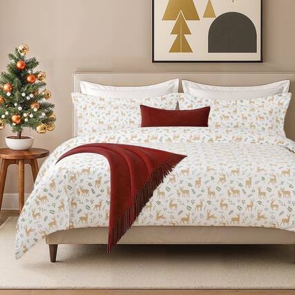 Front. CGK Linens - Luxury Soft Premium Christmas Duvet Cover Set - Zipper Closure & Matching Pillow Shams - Full - Reindeers.