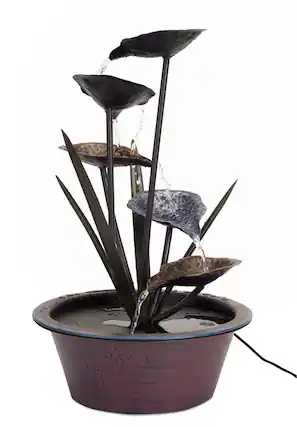 Front. BreeBe - Bronze Metal Lotus Leaf Fountain 22"H - Bronze.