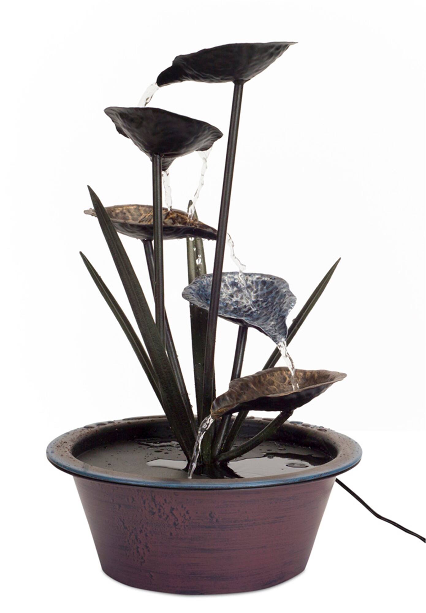 Front. BreeBe - Bronze Metal Lotus Leaf Fountain 22"H - Bronze.