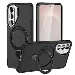 Dteck - Case For Samsung Galaxy S26 FE Slim Magnetic Shockproof Rugged Cover With Adjustable Ring Stand, Mag Safe Compatible - Black