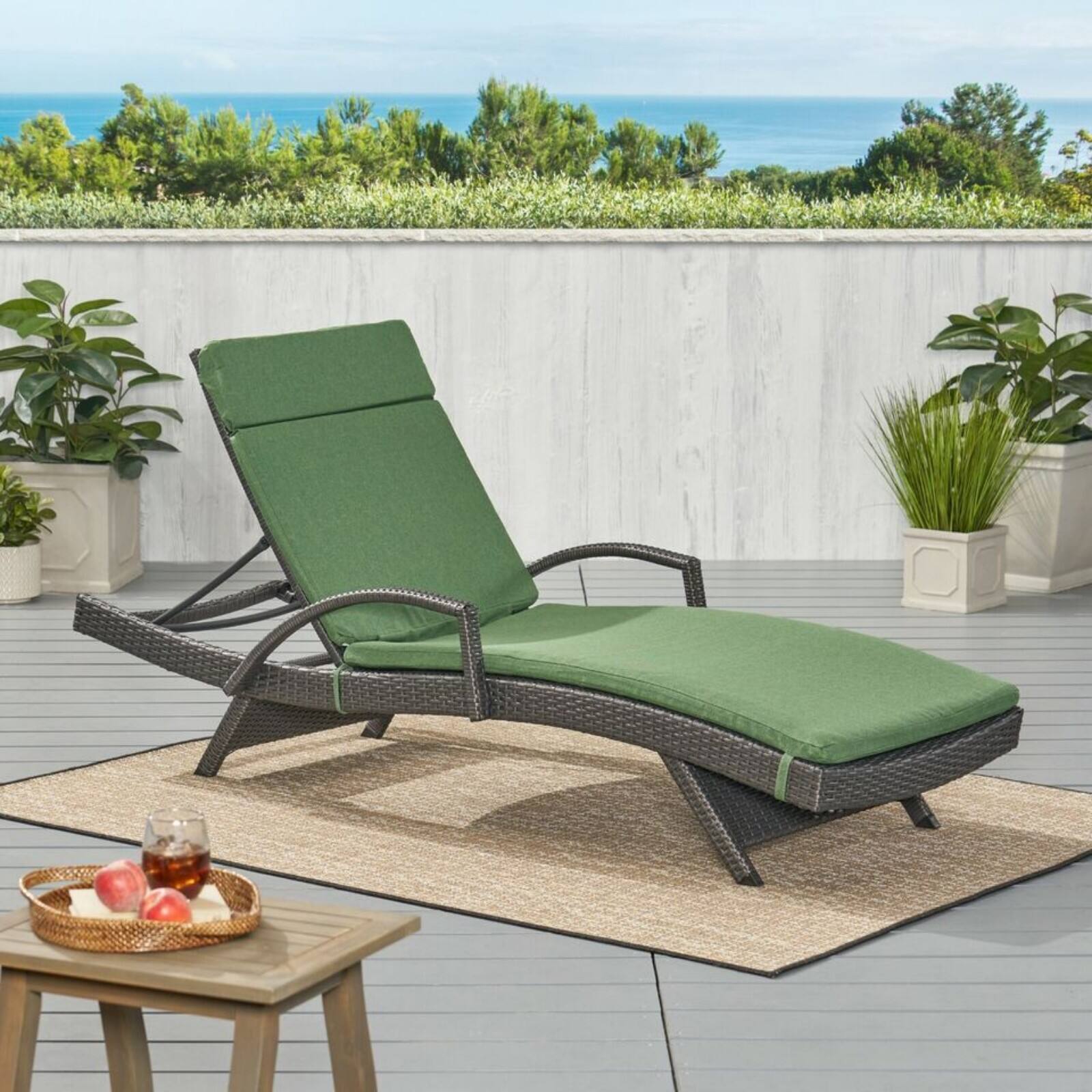 Alt View 1. Ecooso - 2PCS Outdoor Chaise Lounge Cushion，Water-Resistant，100% Polyester Fabric, No Assembly Required(Without Chaise Lounge) - Army Green.