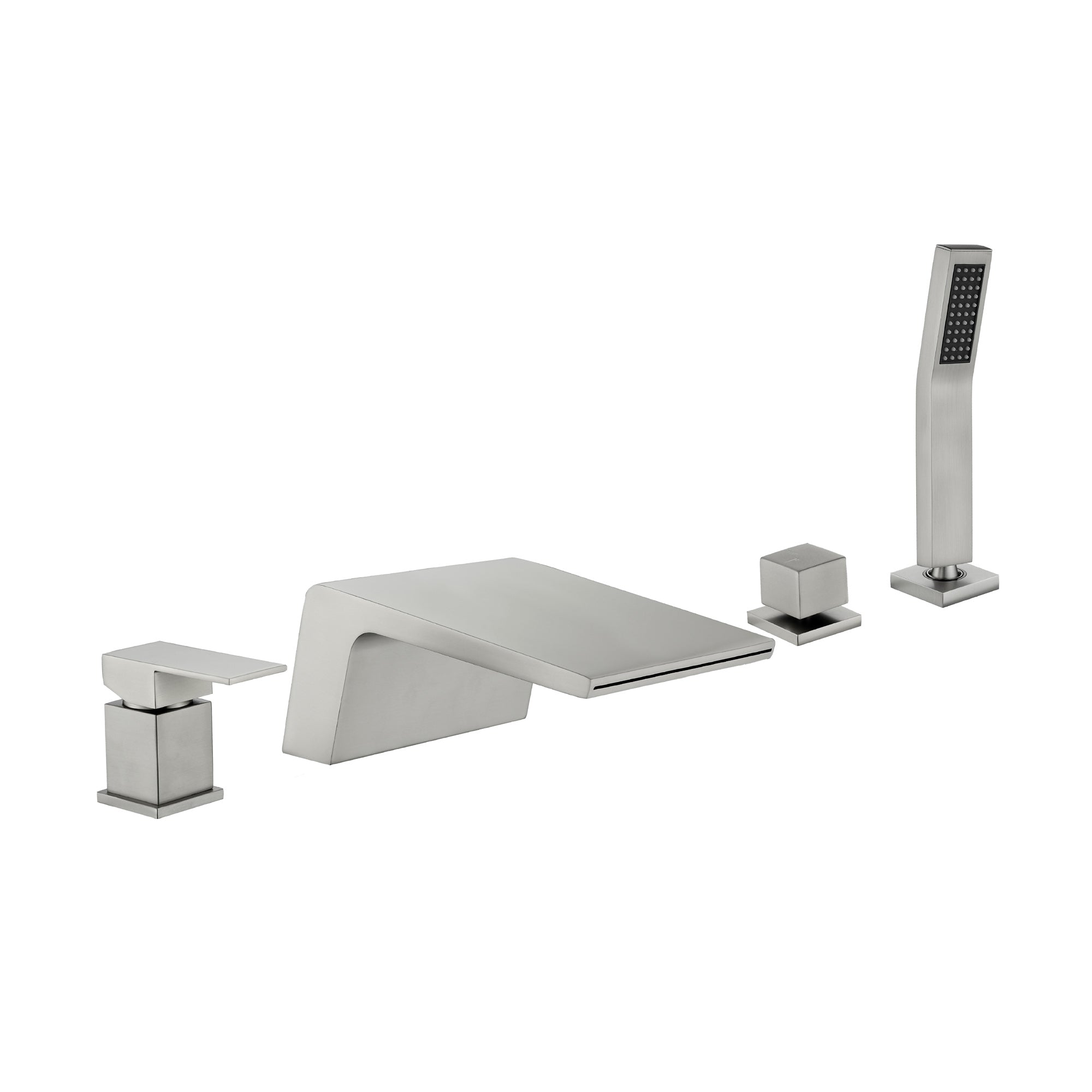 Alt View 1. Boyel Living - Inclined Waterfall Bath Tub Faucet with Hand Shower Hot and Cold Single Handle SUS304 Anti Fingerprint - Brushed Nickel.