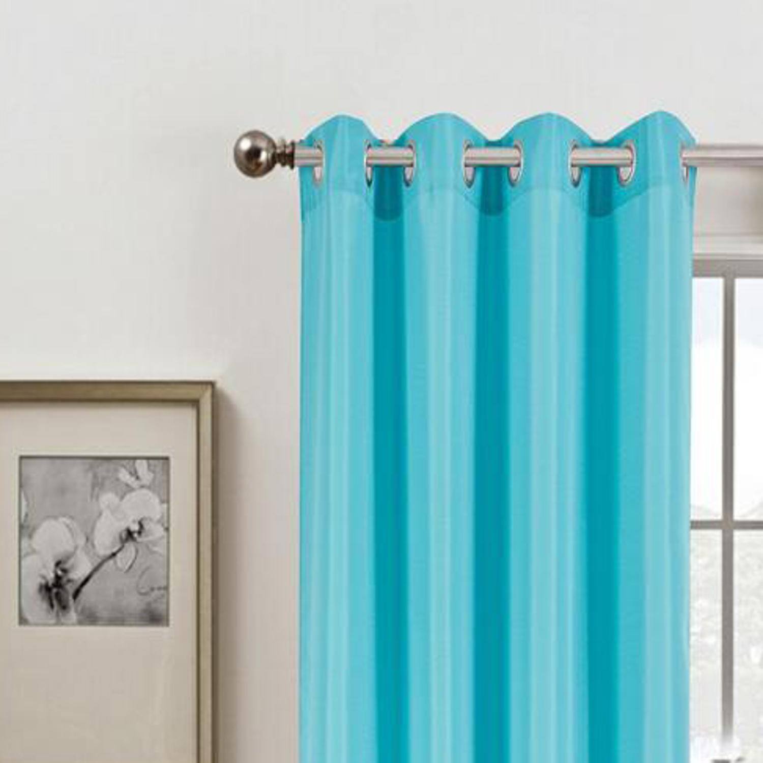 Angle. Olivia Gray - Olivia Gray Gilbert Solid Single Grommet Curtain Panel Pair - 54x84" Turquoise - Turquoise.