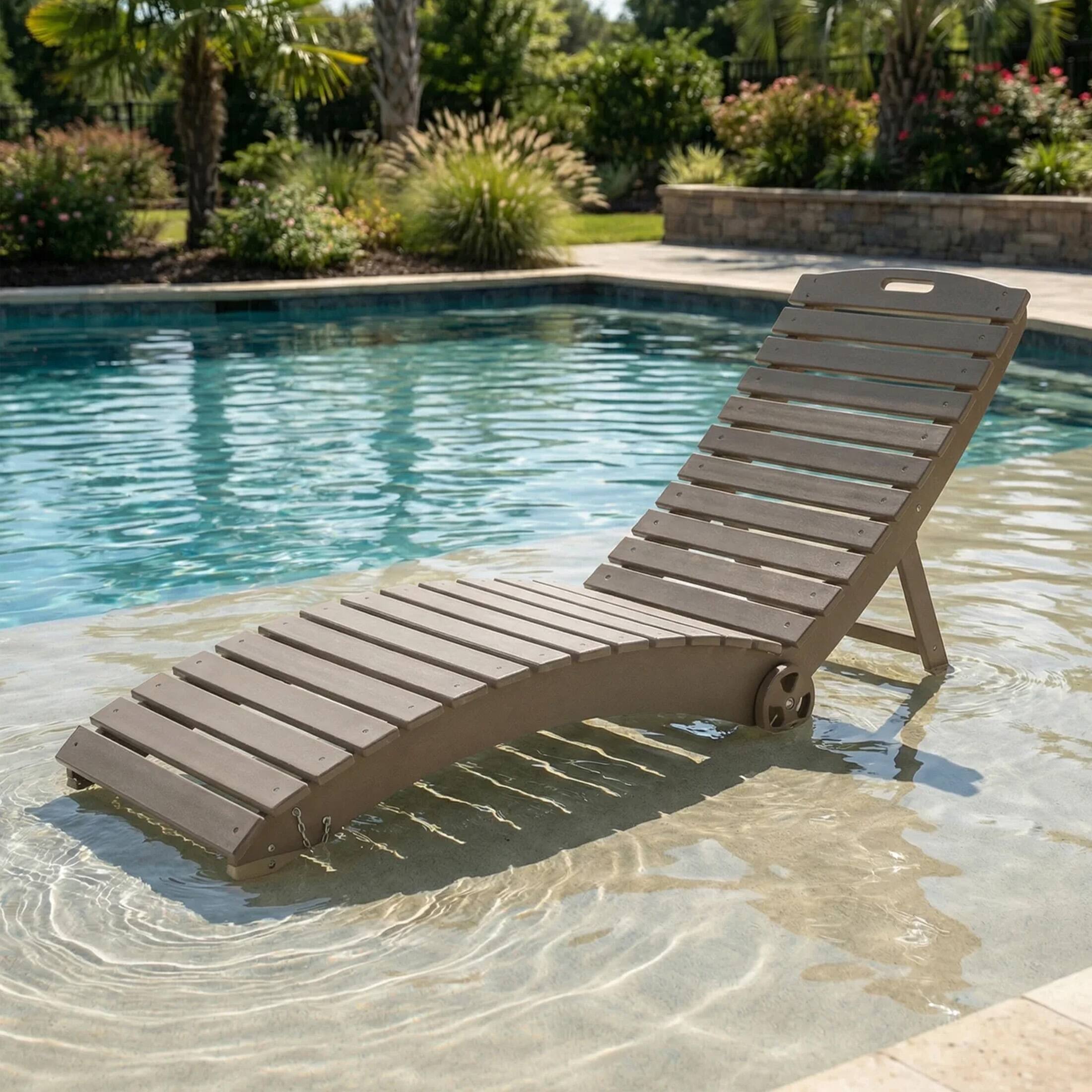 Angle. WestinTrends - WestinTrends Ventura Outdoor HDPE In-Pool Patio Chaise Lounge Chair With Wheels - Weathered Wood.