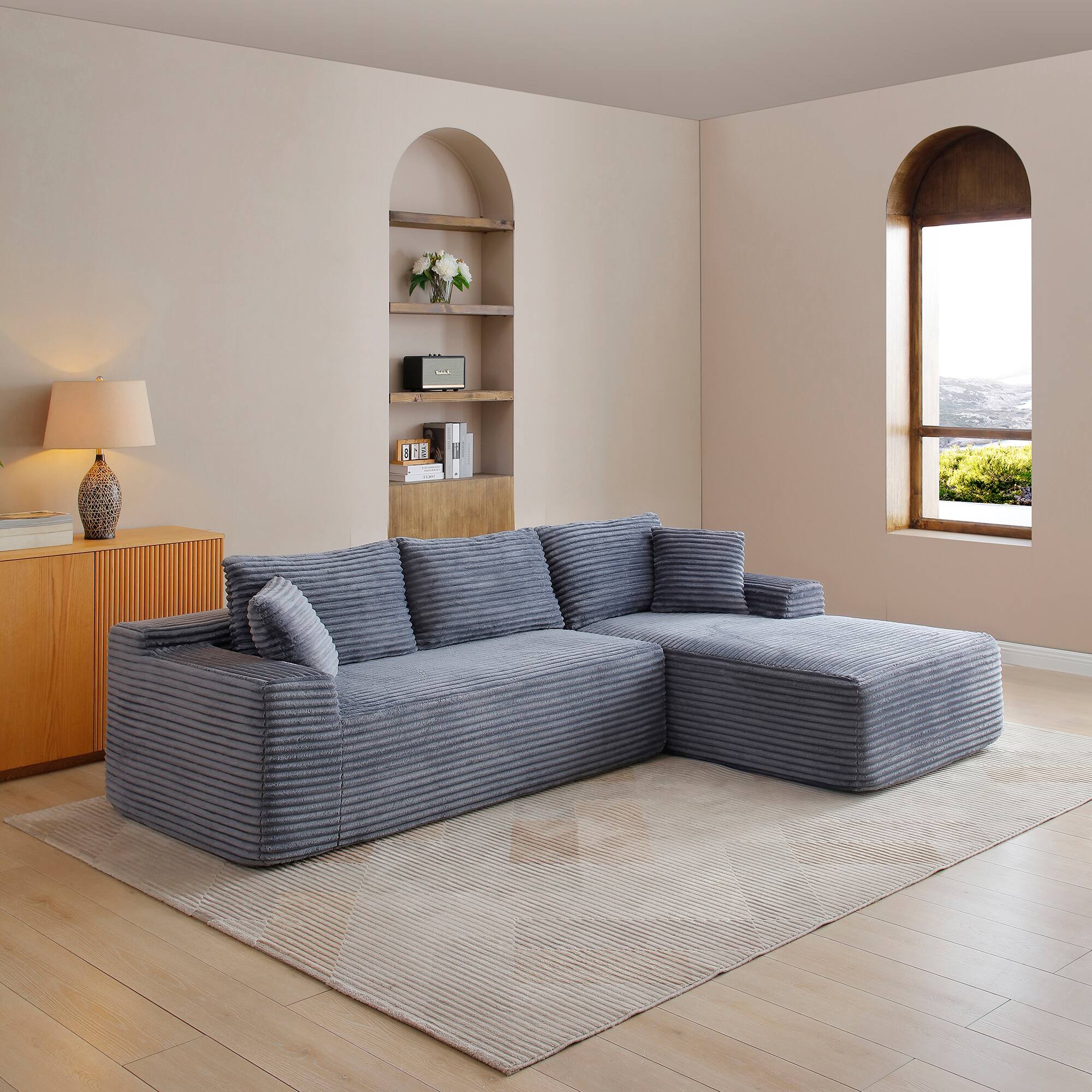 Front. Anysun - 95" Rabbit Hair Modular Cloud Sofa - Right L-Shape, Recliner, Minimalist Sleeper & Deep Seat for Living Room - Gray.