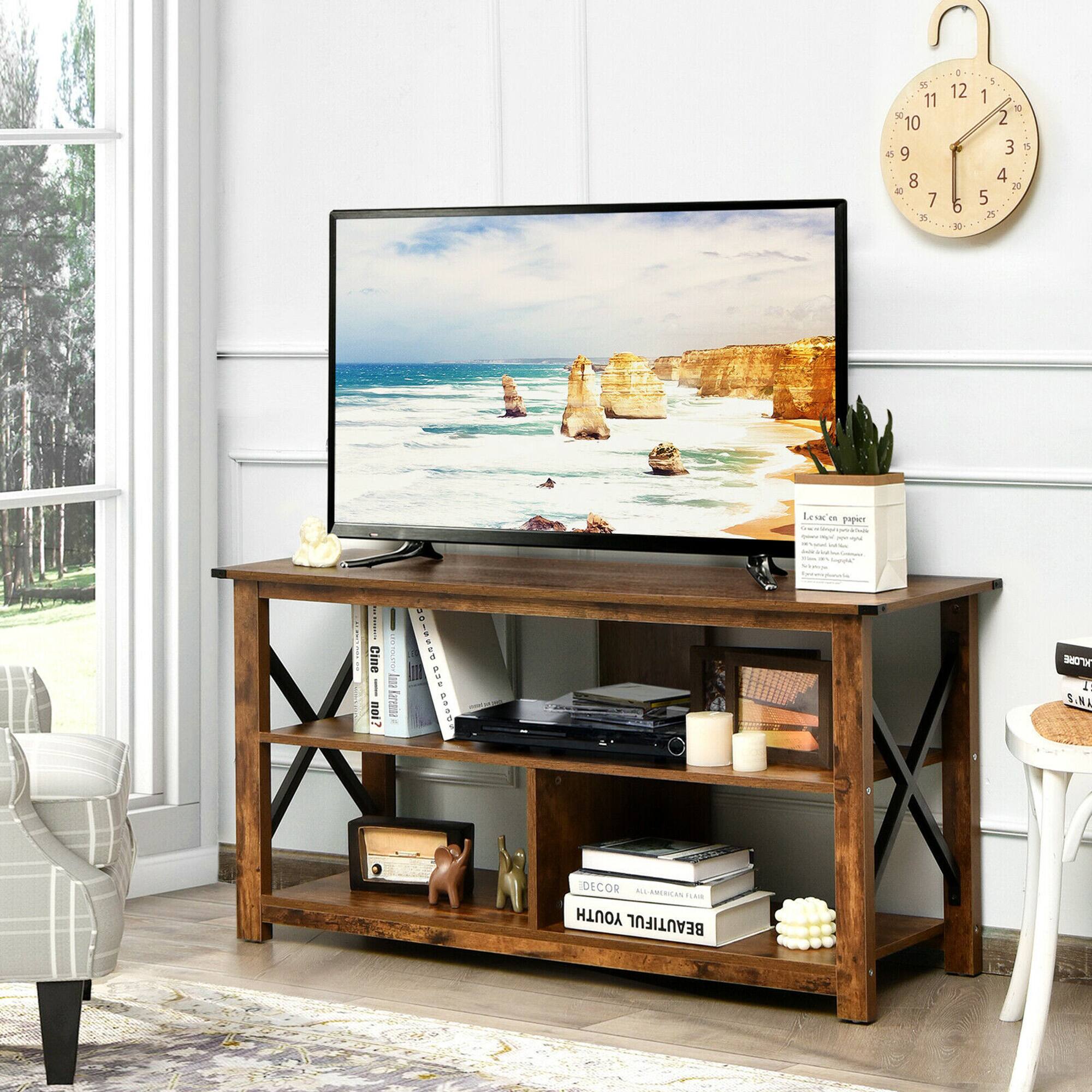 Gymax Modern Farmhouse TV Stand Entertainment Center for TV's up