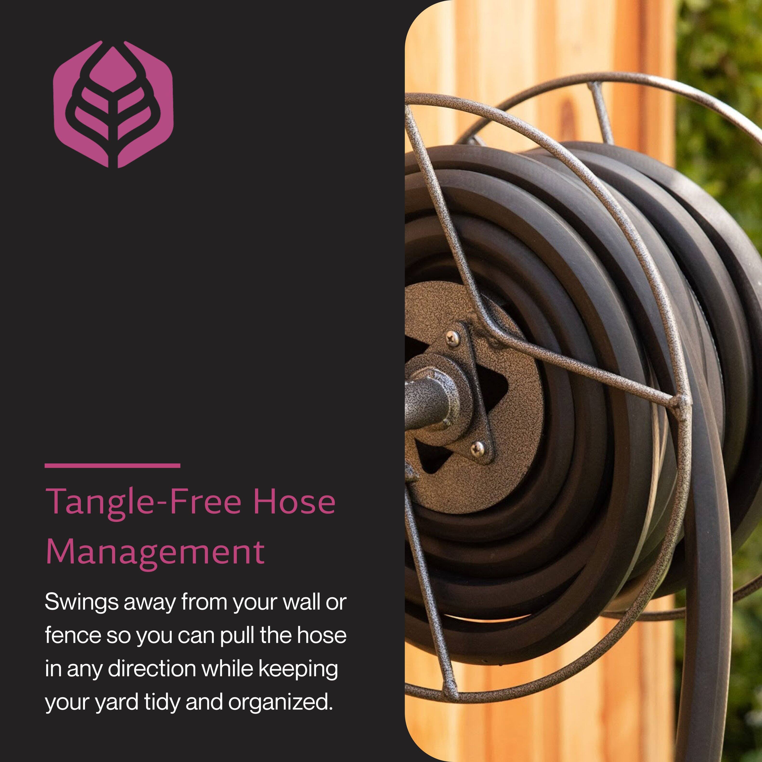Tangle-Free Hose Management

Swings away from your wall or fence so you can pull the hose in any direction while keeping your yard tidy and organized.