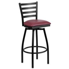 Emma + Oliver - Ladder Back Swivel Metal Restaurant Dining Barstool - Burgundy Vinyl Seat/Black Metal Frame