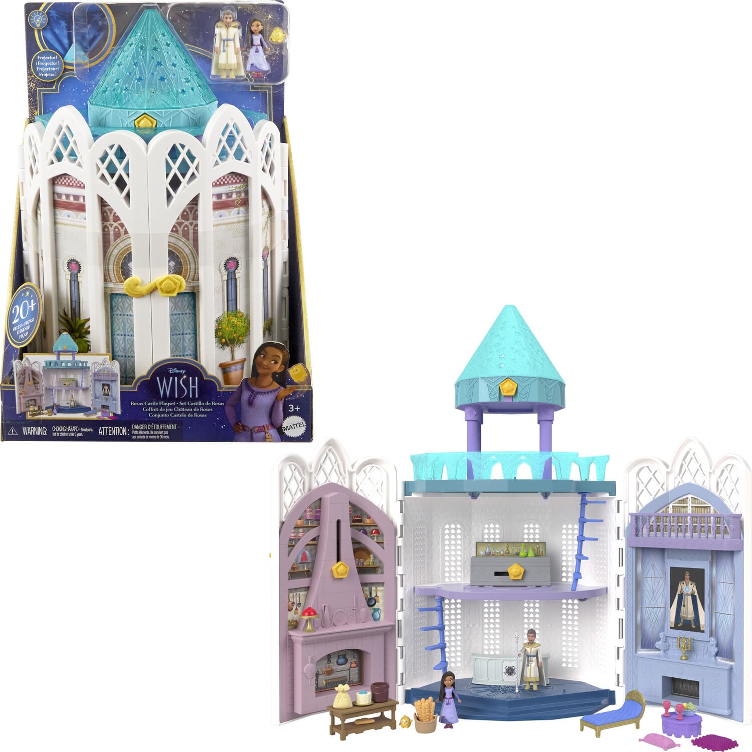 Mattel - Disney's Wish Rosas Castle Dollhouse Playset with Posable Mini Dolls - COLLECTABLES - Multicolor