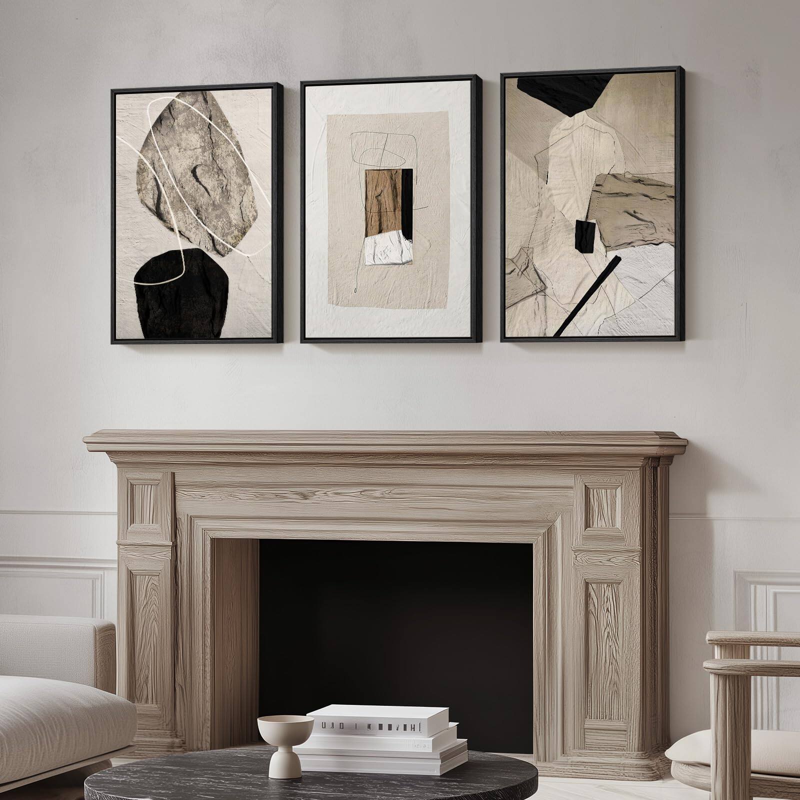 Alt View 7. Hanke - Framed Neutral Abstract Wall Art Modern Canvas Prints Paintings Artwork Walls Minimalist 24 x 36 inches - Radiant 24" W x 36" H x 3Pcs.
