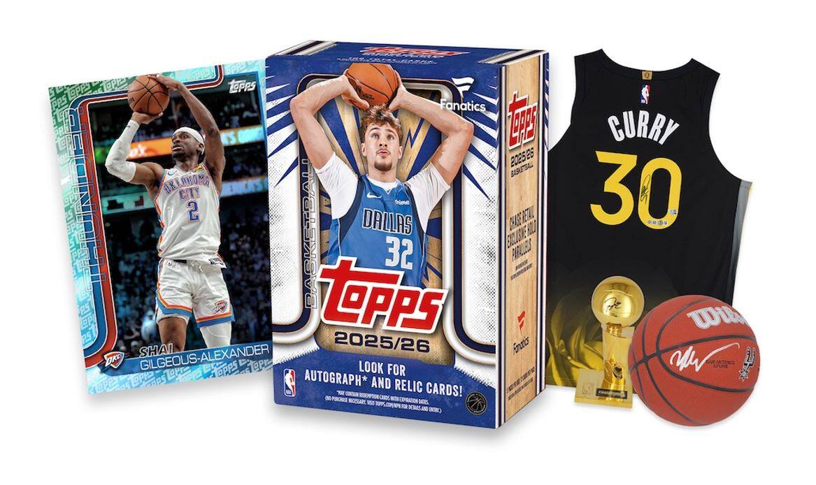 Sure, here is the corrected and grouped text from the image:

---

**Topps 2025/26 Basketball**

**Fanatics**

**Look for Autograph* and Relic Cards!**

**Shai Gilgeous-Alexander**

**Dallas 32**

**Curry 30**

**Topps**

**2025/26**

**Basketball**

**Look for Autograph* and Relic Cards!**

***Autograph cards may not be available in every pack.**

**Topps**

**2025/26**

**Basketball**

**Look for Autograph* and Relic Cards!**

***Autograph cards may not be available in every pack.**

**Topps**

**2025/26**

**Basketball**

**Look for Autograph* and Relic Cards!**

***Autograph cards may not be available in every pack.**

**Topps**

**2025/26**

**Basketball**

**Look for Autograph* and Relic Cards!**

***Autograph cards may not be available in every pack.**

**Topps**

**2025/26**

**Basketball**

**