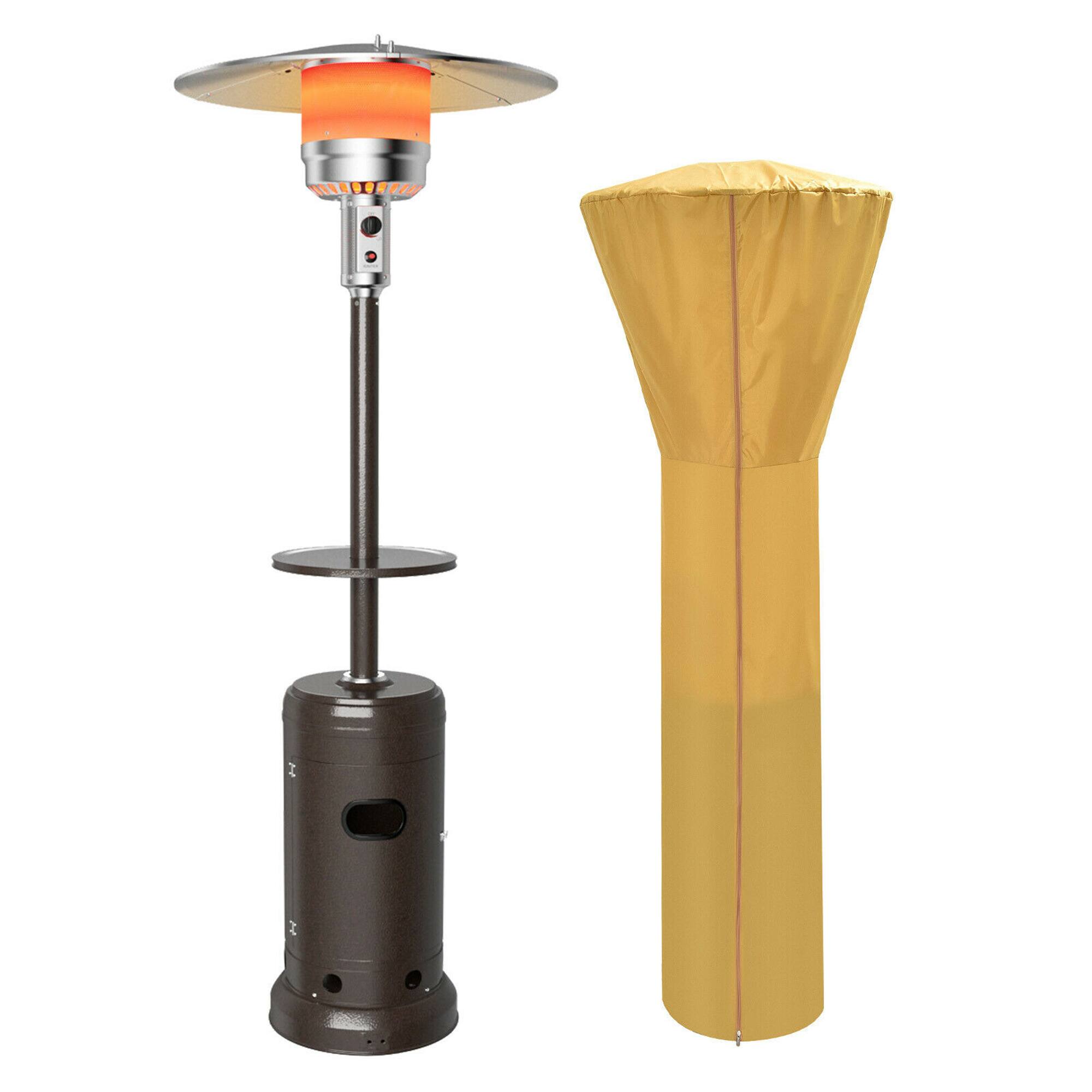 Front. Gymax - Gymax Patio Propane Heater 48,000 BTU 87 inches Tall W/ Table & Cover Bronze - Bronze.