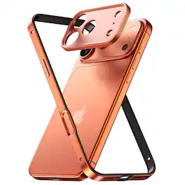 Dteck - Slim Heat Dissipation Aluminum Metal Bumper Phone Case for Apple iPhone 17 Pro Max with Detachable Camera Lens Shield - Orange