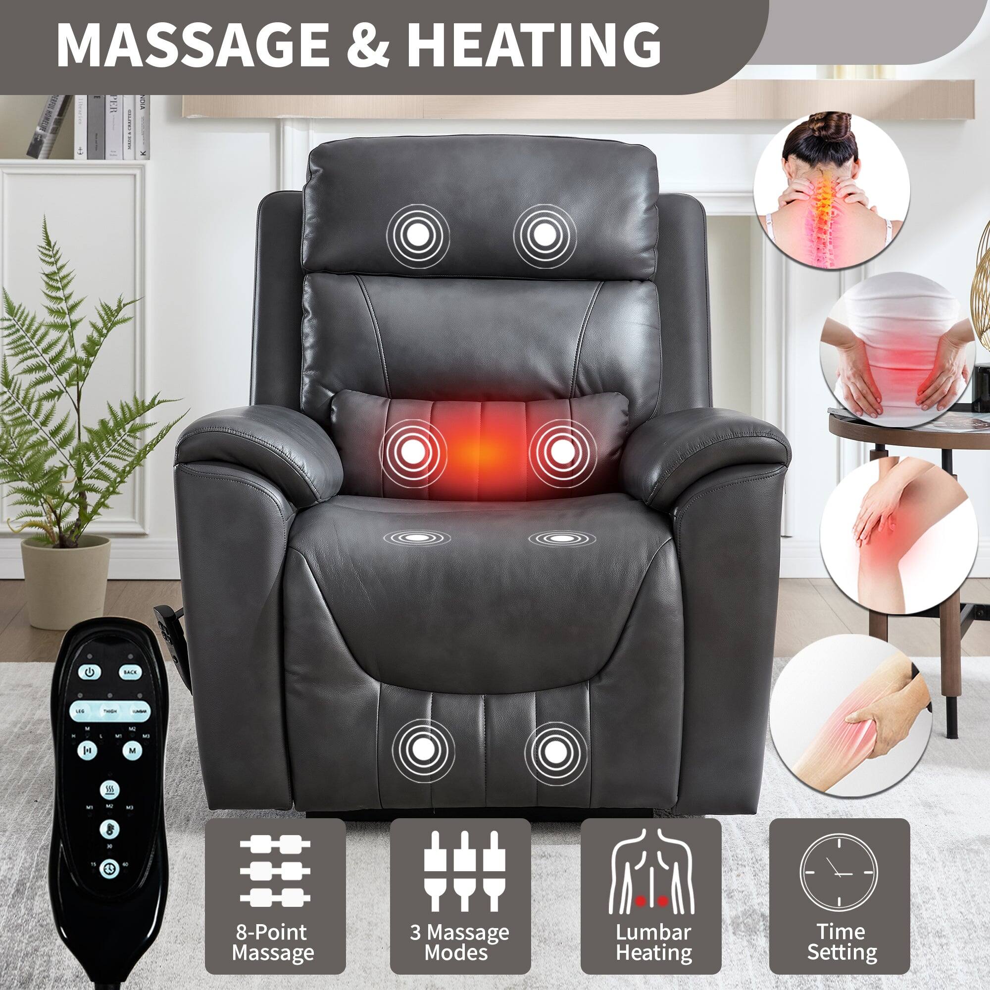 MASSAGE & HEATING

- 8-Point Massage
- 3 Massage Modes
- Lumbar Heating
- Time Setting