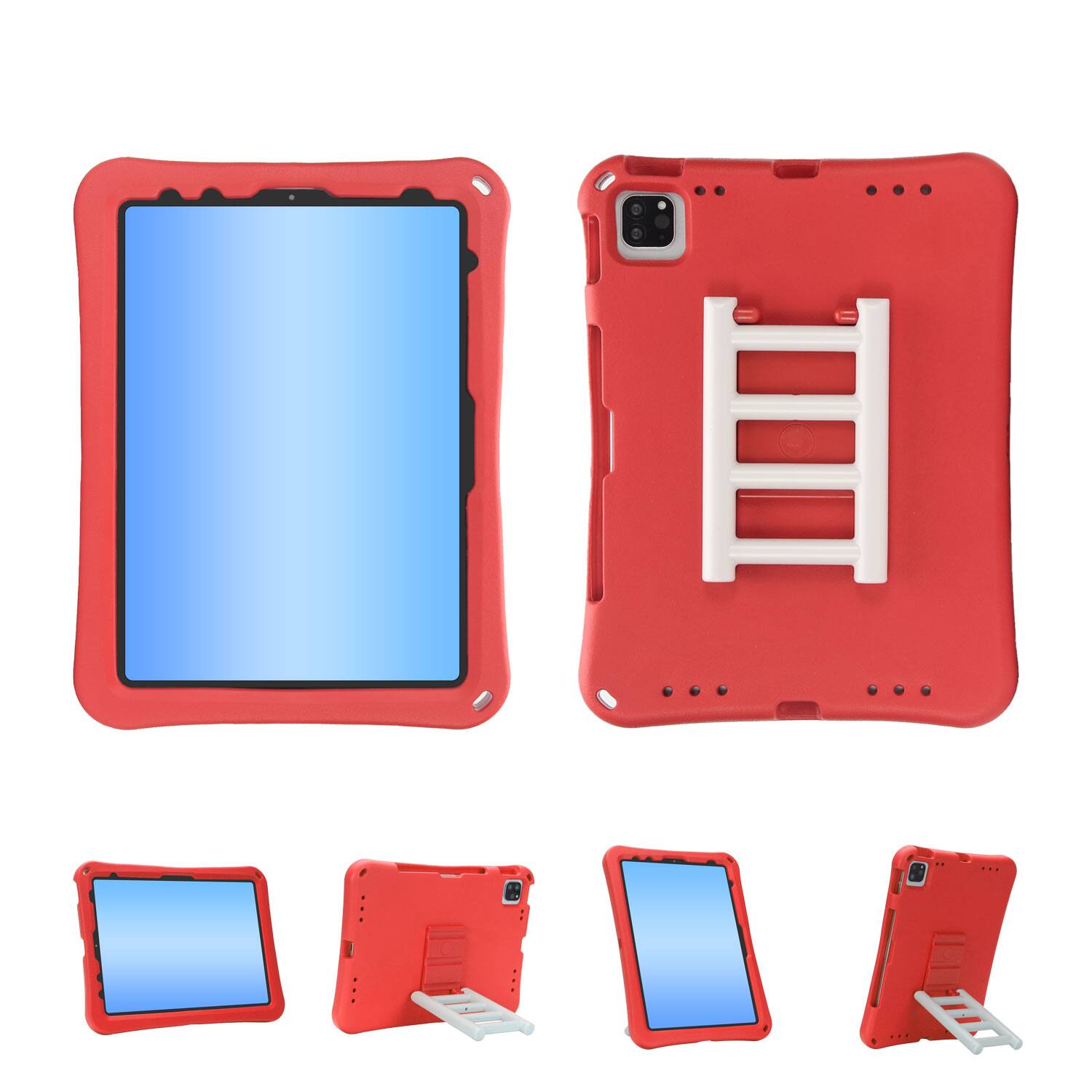 Angle. Dteck - for Apple iPad Air (M4) 11" 2026/(M3) 2025/(M2) 2024 Rugged Case,Shockproof Heavy Duty EVA Cover with Rotating Stand - Red.