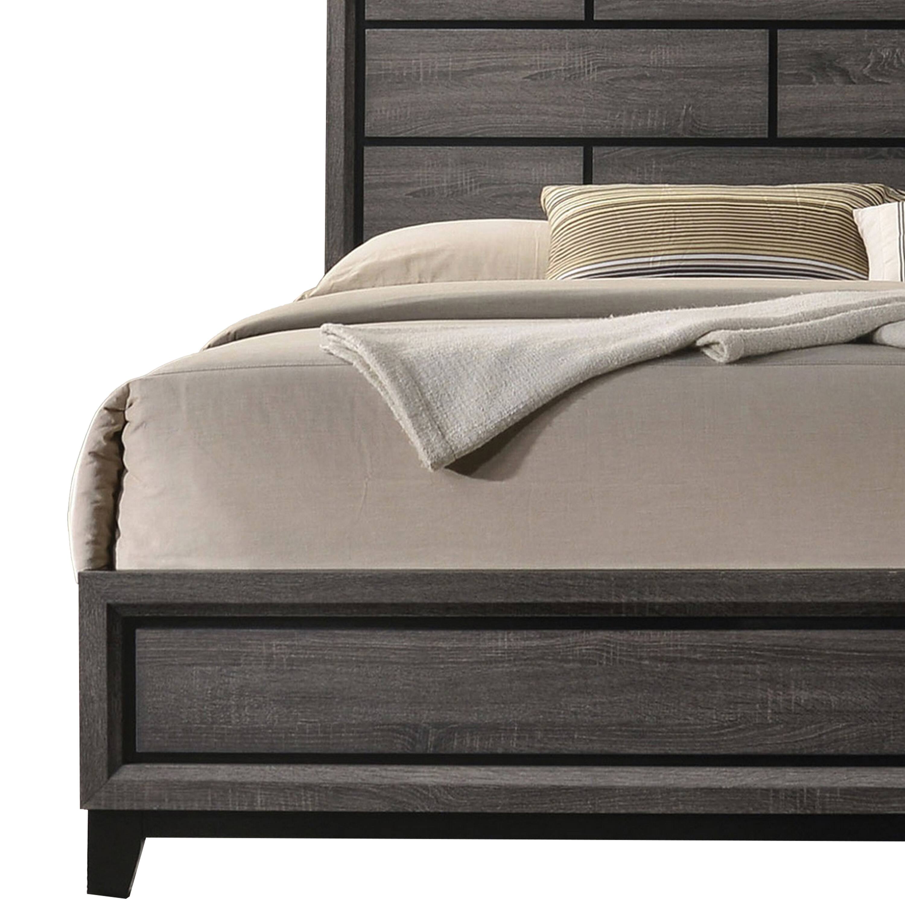 Alt View 3. Manhattan Lane - Erica Queen Size Bed, Gray, Black Wood Finish, Panel Style Headboard - Gray, Black.