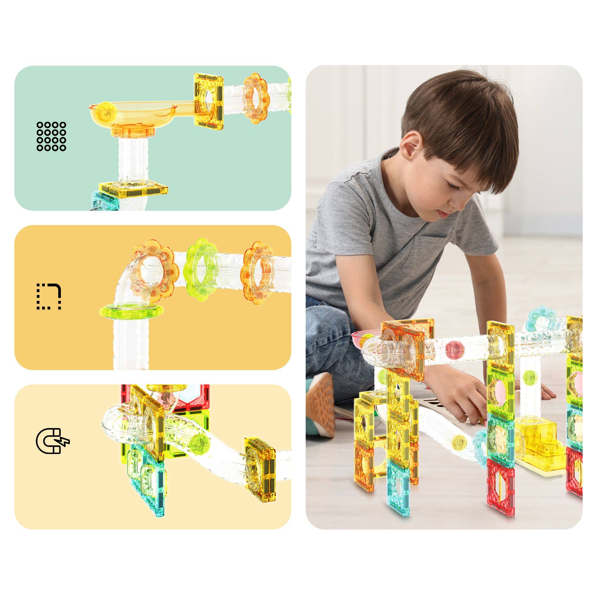 Alt View 6. PicassoTiles - PICASSO-TILES Marble Run Magnetic Tiles for Kids, 100PCS, Mini Magnet Tiles Race Track Building Blocks STEM Toy - Multicolor.