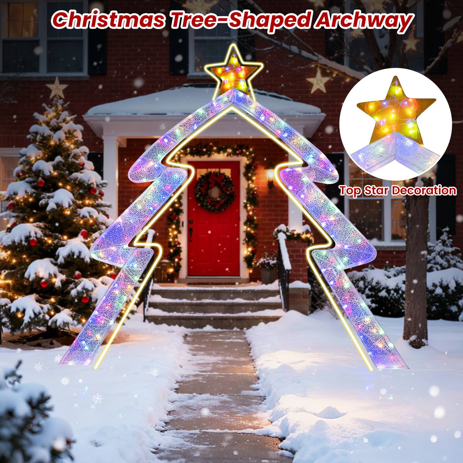 Alt View 9. Costway - Costway 8.8 FT Christmas Tree-shaped Archway with Top Star, Adjustable LED Lights,Zip Ties - White,Yellow.