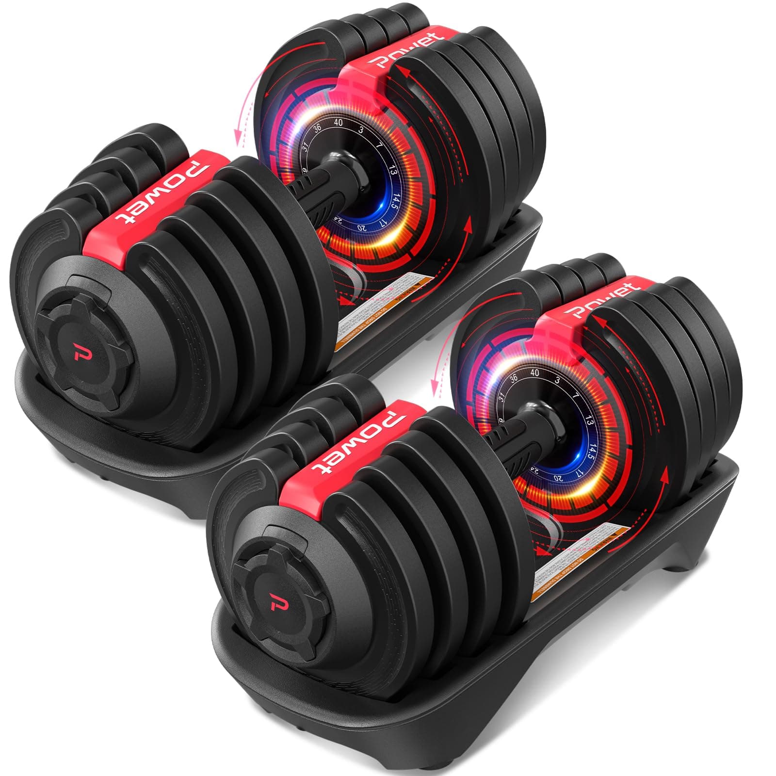 Brick Attic - Adjustable Dumbbell Set, 40LB to 3LB Weight Set, 12 Free Weights for Home Gym with Tray 1-Sec Fast Adjustable - Red